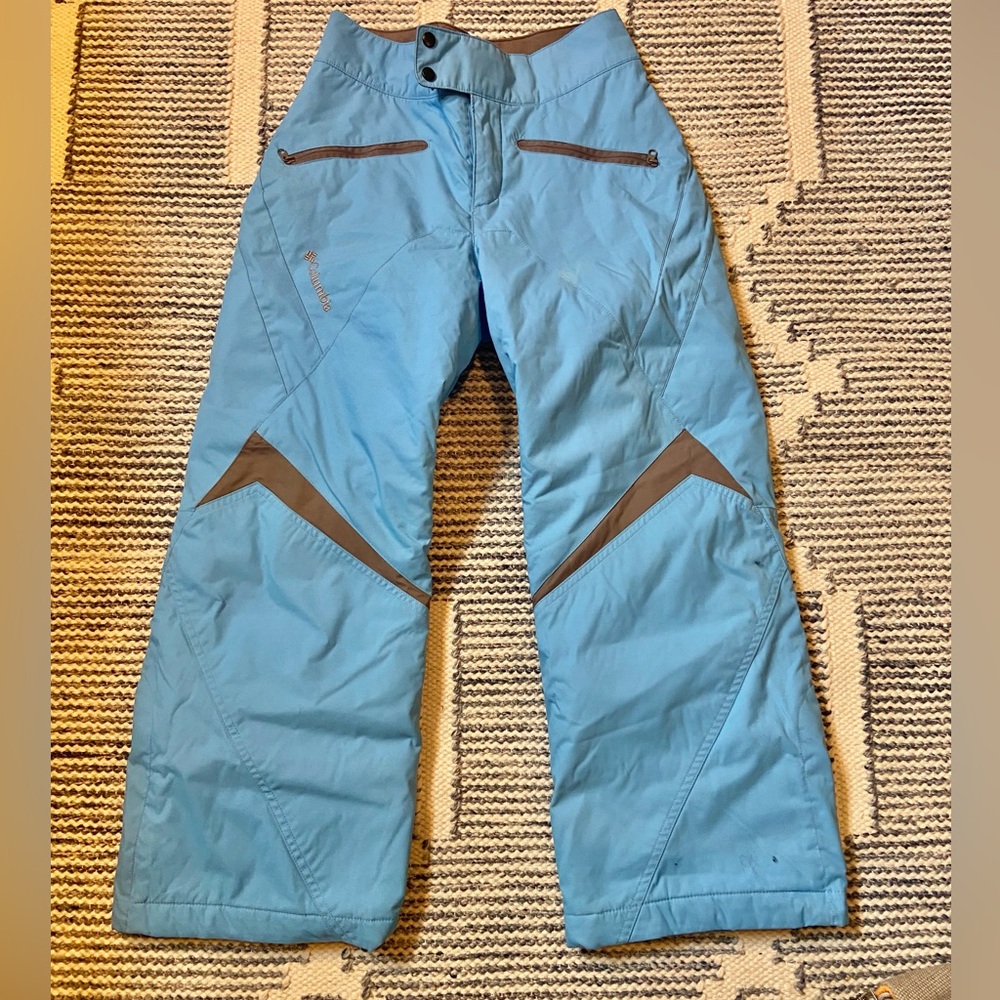 Columbia Unisex L. Blue Youth 10/12 Ski Pant w/ Gray Detailing.